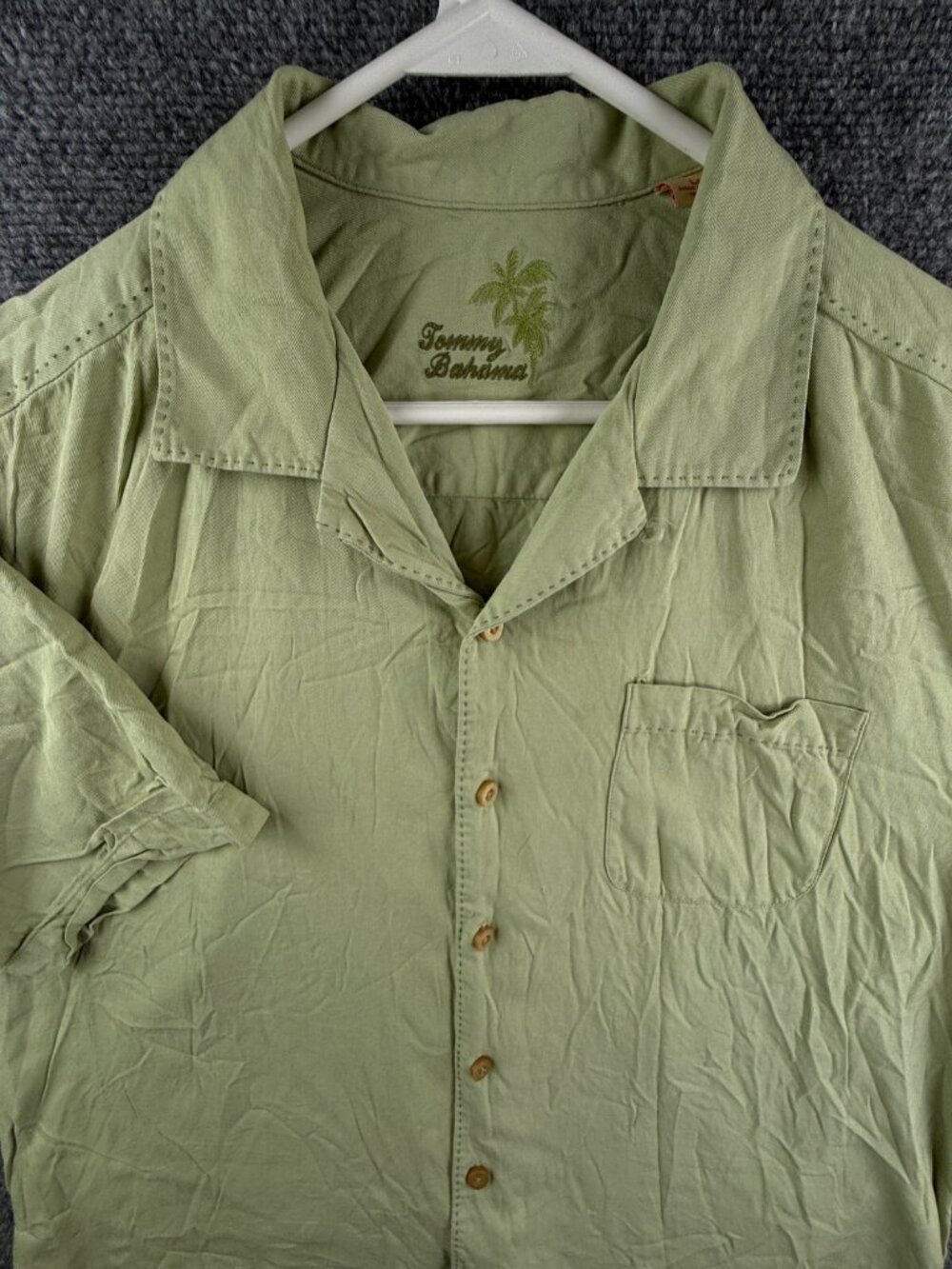 Tommy Bahama All Silk Short Sleeve Button Up Shirt Hawaii Green Large Solid Men